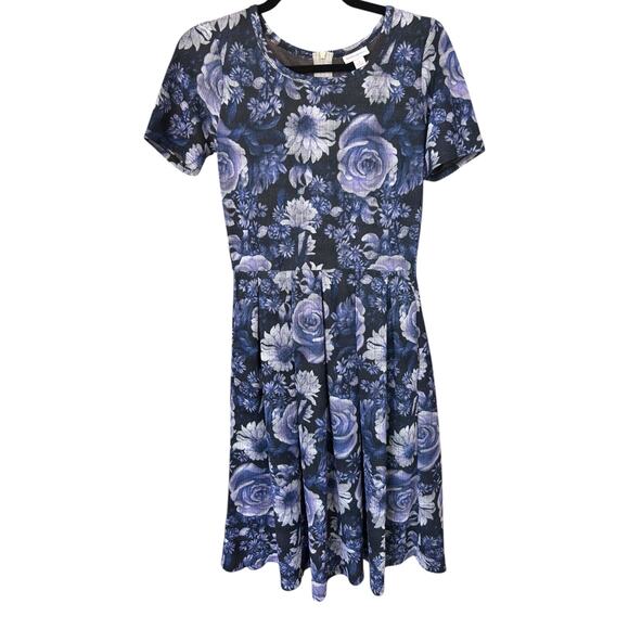 LulaRoe Women's Amelia Blue + Purple Floral Dress Size Small - Picture 2 of 5